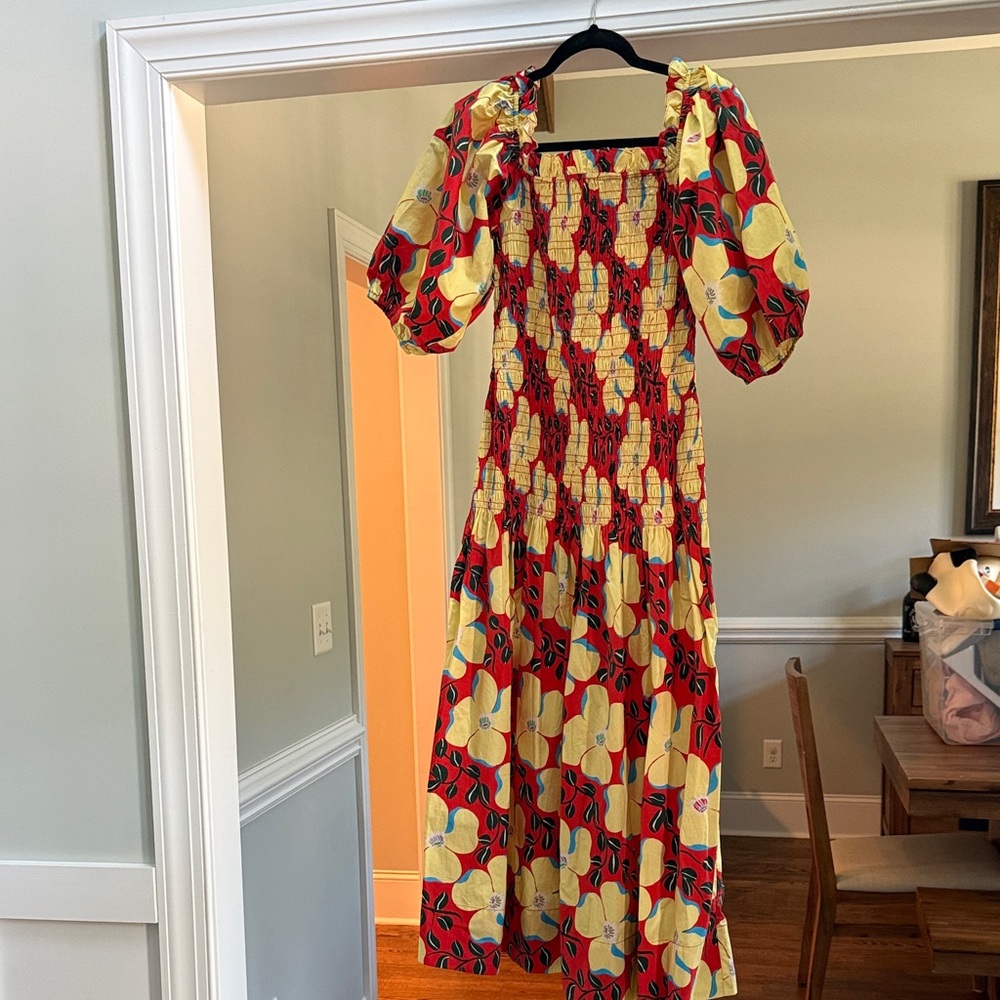 RHODE Long Sleeve Floral Dress - Red and Yellow